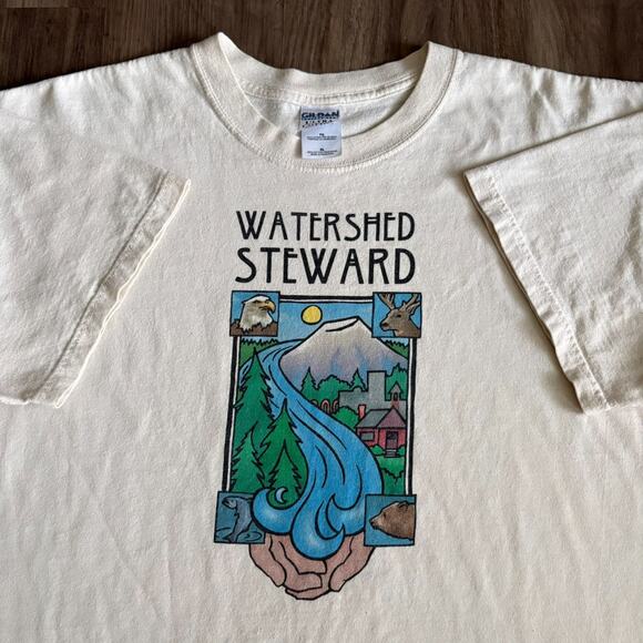 Vintage Nature T-Shirt Men's Size XL Watershed Steward 1990s Off White - Picture 1 of 4